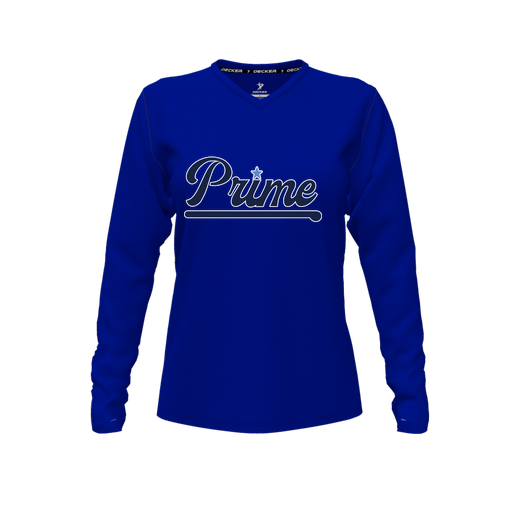 [CUS-DFW-TEES-CMF-VNK-LSL-RYL-FYXS-LOGO1] Decker Comfort T-Shirt (Female Youth XS, Royal, V Neck, Logo 1, Long Sleeve)