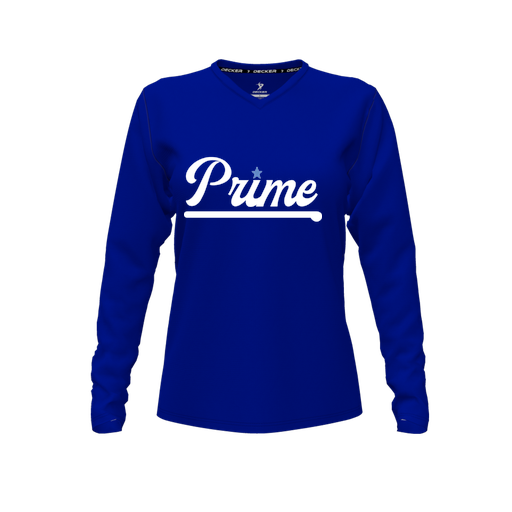 [CUS-DFW-TEES-CMF-VNK-LSL-RYL-FYXS-LOGO3] Decker Comfort T-Shirt (Female Youth XS, Royal, V Neck, Logo 3, Long Sleeve)