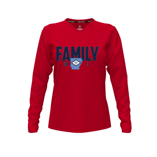 [CUS-DFW-TEES-CMF-VNK-LSL-RED-FYXS-LOGO2] Comfort T-Shirt (Female Youth XS, Red, V Neck, Logo 2, Long Sleeve)