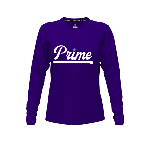 [CUS-DFW-TEES-CMF-VNK-LSL-PUR-FYXS-LOGO3] Decker Comfort T-Shirt (Female Youth XS, Purple, V Neck, Logo 3, Long Sleeve)