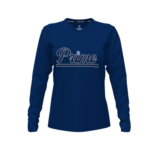 [CUS-DFW-TEES-PER-VNK-LSL-NVY-FYXS-LOGO1] Performance T-Shirt (Female Youth XS, Navy, V Neck, Logo 1, Long Sleeve)