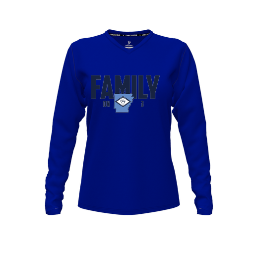 [CUS-DFW-TEES-PER-VNK-LSL-RYL-FYXS-LOGO2] Performance T-Shirt (Female Youth XS, Royal, V Neck, Logo 2, Long Sleeve)