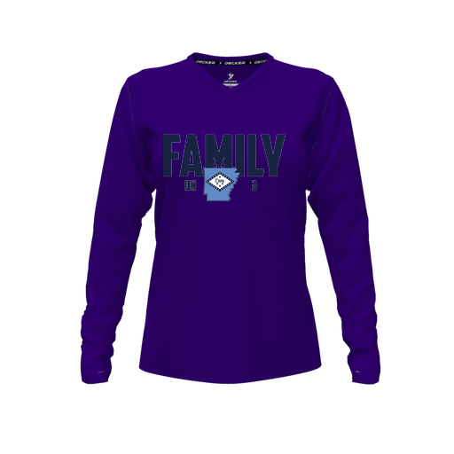 [CUS-DFW-TEES-PER-VNK-LSL-PUR-FYXS-LOGO2] Performance T-Shirt (Female Youth XS, Purple, V Neck, Logo 2, Long Sleeve)